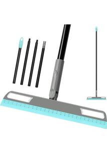 lot 18276 image: Multifunction Magic Broom, Silicone Floor Squeegee Broom with 59 Long Handle, Scraping Broom for Floor Bathroom Kitchen Shower Tile Pet Hair Fur Marble Glass Water Window Foam Cleaning, Blue