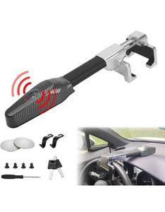 lot 18279 image: Steering Wheel Lock with Car Alarm System, Anti Theft Car Device, Car Wheel Lock Car Theft Prevention Device with 130db Alarm, Universal Car Security for TruckAutoSUVVan - 2 Keys