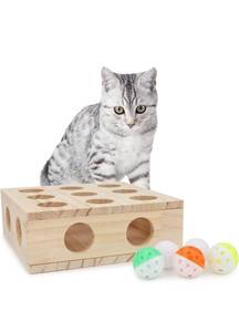 lot 18289 image: Hypeety Interactive Cat Toy Puzzle Box Wooden Treat Maze Scratcher Peek Play Toy Box Fun Interactive Cat Toy Fun Hide and Seek Cat Agility Toys