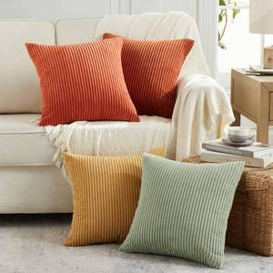 lot 20369 image: Fancy Homi Set of 4 Boho Decorative Throw Pillow Covers 16x16 Inch for Couch Bed Sofa Bedroom, Aesthetic Modern Home Decor, Soft Fluffy Textured Corduroy Square Colorful Cushion Case 40x40 cm
