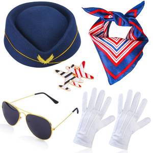 lot 20376 image: Beelittle Womens Stewardess Costume Accessories Flight Attendant Hat with Air Hostess Cosplay Costume Accessories (Navy)