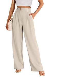 lot 20377 image: LILLUSORY Wide Leg Dress Pants Womens 2024 Summer Spring 2024 Trendy Business Work Trousers Dressy Flowy Suit Clothes Outfits Beige M