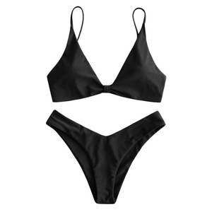lot 20409 image: ZAFUL Womens Textured Knotted Cheeky Cami Bikini Set Two Piece Swimsuit (1-Black, M)