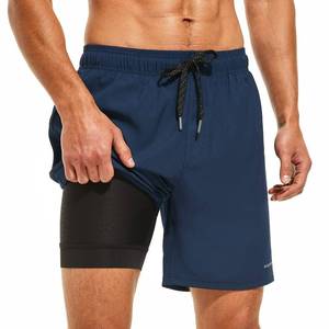 lot 20410 image: HODOSPORTS Mens Swimsuit Trunks 7 Quick-Dry Swim Shorts with Compression Liner and Zipper Pockets (Large,Navy)