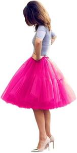 lot 20411 image: Tulle Skirt,Womens Midi Tulle Tutu Skirt Fluffy Princess Five Layers A line Party Prom Underskirt (Hot Pink, Waist95cm-125cm)