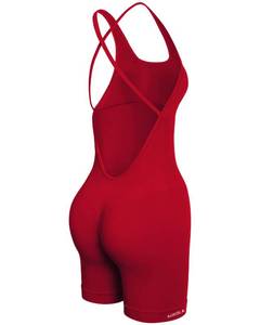 lot 20415 image: AUROLA Strapy Romper for Women Workout Yoga Gym Seamless One Piece Jumpsuit Tummy Control Padded Sports Bra (Chili Red, M)