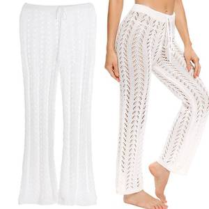 lot 20416 image: Fengek Crochet Pants Cover Ups Bathing Suit Cover Up Pants Knitted Beach Pants Hollow Out Sexy Swimsuit for Women Girls, XL