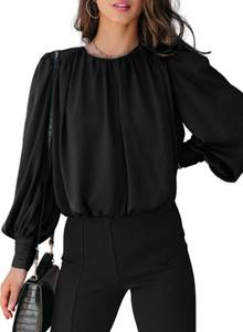 lot 20418 image: Dokotoo Womens Juniors Spring Summer Shirts and Blouses for Women 2024 Trendy T-Shirts Padded Shoulder Long Sleeve Tunic Tops Loose Work Business Dressy Tee Shirts Black Medium