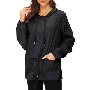 lot 20420 image: American Trend Plus size Rain Jackets for Women Waterproof Lightweight Rain Jacket Raincoat with Hood Packable Rain Jackets Women Black 3XL