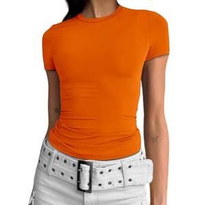 lot 20425 image: Abardsion Womens Casual Basic Going Out Crop Tops Slim Fit Short Sleeve Crew Neck Tight T Shirts (Orange, L)