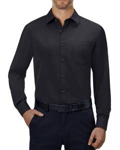 lot 20427 image: Alimens & Gentle Mens Dress Shirts 4-Way Stretch Long Sleeve Collared Casual Solid Wedding Dating Button Down Shirt Black SMALL