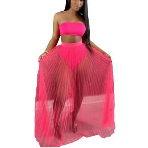 lot 20428 image: Womens Sexy See Through Mesh Bandeau Skirt with Shorts 2 Pieces Set Dress 2 XL