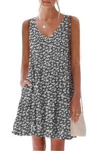 lot 20429 image: nclook Womens Summer Casual Dress Sweet & Cute V-Neck Mini Dress with Pocket Sleeveless Dress 2XL