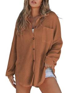 lot 20431 image: SHEWIN Womens Waffle Knit Shirts Casual Batwing Long Sleeve Shacket Lightweigt V Neck Button Up Tops with Pocket Spring Clothes for Women 2024, US 8-10(M), Brown