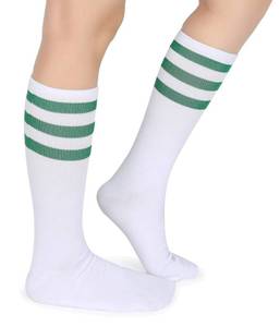 lot 20438 image: Pareberry Classic Triple Stripes Soft Cotton On the Calf Retro White Tube Socks (A-pair(GreenWhite))