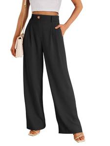 lot 20443 image: LILLUSORY Wide Leg Dress Pants Womens 2024 Summer High Waisted Professional Business Office Interview Outfits Work Wear Trousers Dressy Suit Attire Black Small