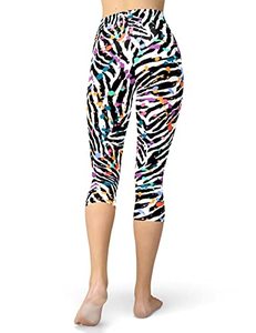 lot 20444 image: sissycos Womens Artistic Splash 80s Printed Cropped Capri Leggings Buttery Soft Tights (Zebra Skin Splashes, Small-Large)