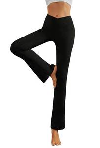 lot 20447 image: lemonsky Womens Flare Yoga Pant Cossover High Waisted Workout Casual Bootcut Leggings Tummy Control Work Pants Black-L