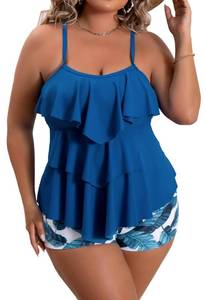 lot 20449 image: 5XL B2prity Women Plus Size Tankini Swimsuits Tummy Control Two Piece Bathing Suit Ruffled Flounce Swimwear with Shorts
