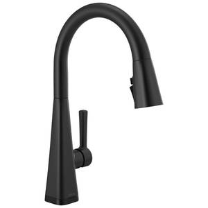 lot 59094 image: Delta Faucet Lenta Matte Black Kitchen Faucet Touch, Touch Kitchen Faucets with Pull Down Sprayer, Kitchen Sink Faucet, Kitchen Faucet Black, Touch2O Technology, Matte Black 19802TZ-BL-DST - Retail $644.70