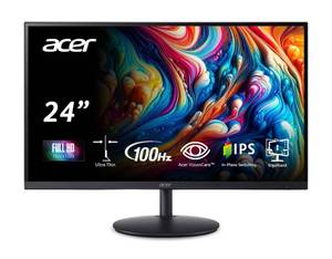 lot 59100 image: Acer SH242Y Ebmihx 23.8 FHD 1920x1080 Home Office Ultra-Thin IPS Computer Monitor AMD FreeSync 100Hz Zero Frame HeightSwivelTilt Adjustable Stand Built-in Speakers HDMI 1.4 & VGA Port - Retail $107.71