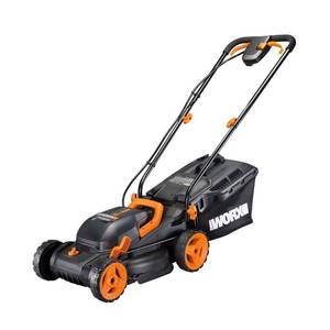 lot 59104 image: WORX - WG779 40V 14 Lawn Mower with Grass Collection Bag and Mulcher (2 x 4.0 Ah Batteries and 1 x Charger) - Black - Retail $299.99