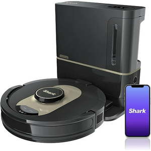 lot 59112 image: Shark AV2501AE AI Robot Vacuum with XL HEPA Self-Empty Base Bagless 60-Day Capacity LIDAR Navigation Perfect for Pet Hair Compatible with Alexa Wi-Fi Connected Carpet & Hard Floor Black - Retail $649.99