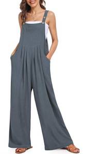 lot 10012 image: Womens Overalls Casual Wide Leg Jumpsuits Bib Summer Rompers Jumpers Sleeveless Straps With Pockets Outfits LARGE