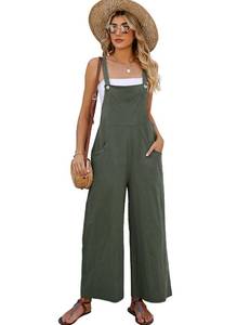 lot 10013 image: COZYPOIN Womens Cotton Bib Overalls Wide Leg Loose Fit Jumpsuit Baggy Fashion Sleeveless Rompers(ArmyGreen-L)