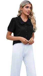 lot 10022 image: MINTLIMIT Womens Peter Pan Collar Short Sleeves Shirt Tops Button Work Blouse LARGE