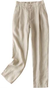 lot 10026 image: IXIMO Womens 100% Linen Pants Front Pleated Ankle Length Tapered Dress Pants MEDIUM