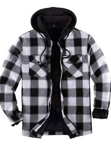 lot 10028 image: ZENTHACE Mens Sherpa Lined Full Zip Hooded Plaid Shirt Jacket LARGE