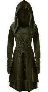 lot 10033 image: Womens Renaissance Dresses Hooded Lace Up Halloween Costumes Medieval Vintage Robe High Low Long Pullover Dress MEDIUM