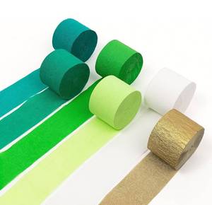 lot 10034 image: Green Goddess Crepe Paper Streamers 6 Crepe Paper Rolls 492ft (1.8 Inch x 82 FtRoll) - Pack of 1 White, 1 Gold, 4 Shades of Green Streamers for Birthday Decorations