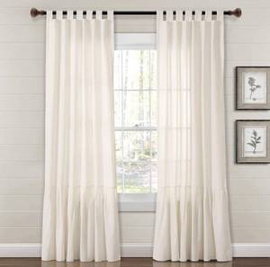 lot 10036 image: Lush Decor Farmhouse Faux Linen Tab Top Window Curtain Panel (Single), 84 Long x 40 Wide, Off-White