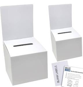 lot 10043 image: Ballot Box for Suggestions Donations Raffles White Glossy Cardboard Boxes with Removable Header in Medium Size 6x6x6 inches with Slot for Tickets and More (2 Pack)