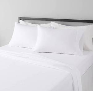 lot 10088 image: Amazon Basics Lightweight Super Soft Easy Care Microfiber 4-Piece Bed Sheet Set with 14-Inch Deep Pockets, Full, Bright White, Solid