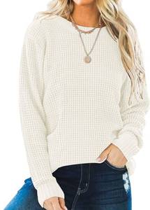 lot 10092 image: ZESICA Womens 2024 Fall Long Sleeve Crew Neck Waffle Knit Casual Loose Oversized Pullover Sweater Jumper Tops M
