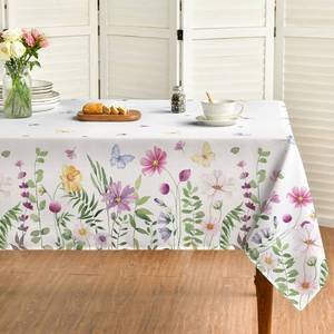 lot 10097 image: Horaldaily Spring Tablecloth 60104 Inch, Wildflowers Floral Butterfly Washable Table Cover for Party Picnic Dinner Decor