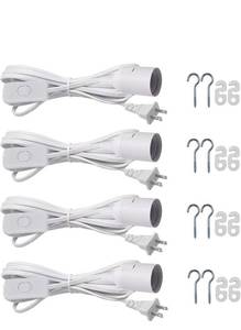 lot 10105 image: Hanging Light Socket with Cord - Extension Hanging Lantern Cord Cable - Lamp Cord with Switch E26E27 Pendant Light Socket, 8.2Ft Light Bulb Cable, White, 4 Pack