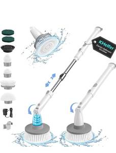 lot 10120 image: kHelfer Electric Spin Scrubber Kh8, 2024 Upgrade Cordless Shower Scrubber 8 Replacement Head, 1.5H Bathroom Scrubber Dual Speed, Shower Cleaning Brush with Extension Arm for Bathtub Tile Floor
