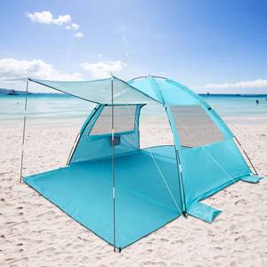 lot 10128 image: DLUCKY Beach Tent for 23-45 Person,Anti-UV Portable Sun Shade ShelterUPF 50,Both Sides Extendable Floor,Extendable Awning,with 2 Ventilating Mesh Windows,Lightweight & Easy Setup.