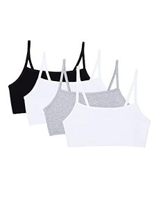 lot 10138 image: Fruit of the Loom Womens Spaghetti Strap Cotton Pullover Sports Bra, BlackWhiteWhiteHeather Grey 4-Pack, 44