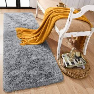 lot 10146 image: Rtizon Soft Shag Runner Rug for Bedroom, 2x6 Feet Fluffy Rugs with Non-Slip Bottom for Hallway Bedside Living Room Dorm, Furry Area Rug for Indoor Home Decor, Grey