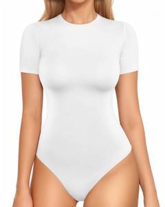 lot 10149 image: MANGOPOP Womens Short Sleeve Bodysuit Crew Neck Double Lined T-shirt Tops Second Skin Bodysuit Collection (White, Medium)