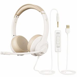lot 10156 image: EAGLEND USB Headset with Mic for PC, On-Ear Computer Laptop Headphones with Noise Cancelling Microphone in-line Control for Home Office Online Class Skype Zoom-White