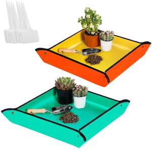 lot 10159 image: Guimertt 2 Pcs Gardening Mat, 26.8 x 26.8 Repotting Mat for Indoor Plants with 8 Plant Labels, Transplanting and Potting Soil Mess Control Gardening Tools Gifts for Women Men Orange Green