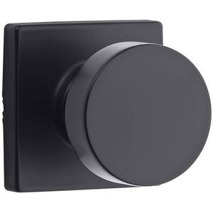 lot 10169 image: Kwikset Pismo Interior Passage Door Knob, Handle For Closet and Hallway Doors, Non-Locking Doorknob in Matte Black, with Microban Protection, Square Rose