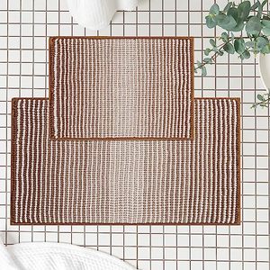 lot 10182 image: FRESHMINT Ombre Chenille Bathroom Rugs Sets 2 Piece 17x2420x32, Non-Slip Bath Mats Set for Bathroom Floor, Bath Rugs Set of 2, Washable Shower Mat, Camel Brown and White