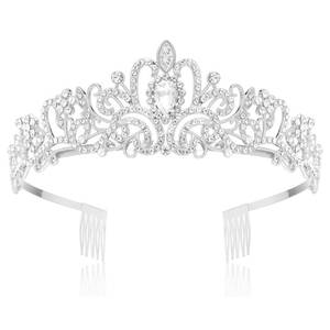 lot 10183 image: Makone Crowns for Women Princess Tiaras for Girls Queen Crown and Comb Tiara for Wedding Birthday Pageant Bridal Prom Christmas Gift (Silver)